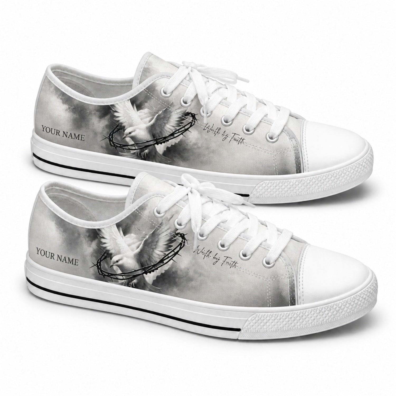 Dove With Crown Of Thorns Graphic Low Top Shoes      