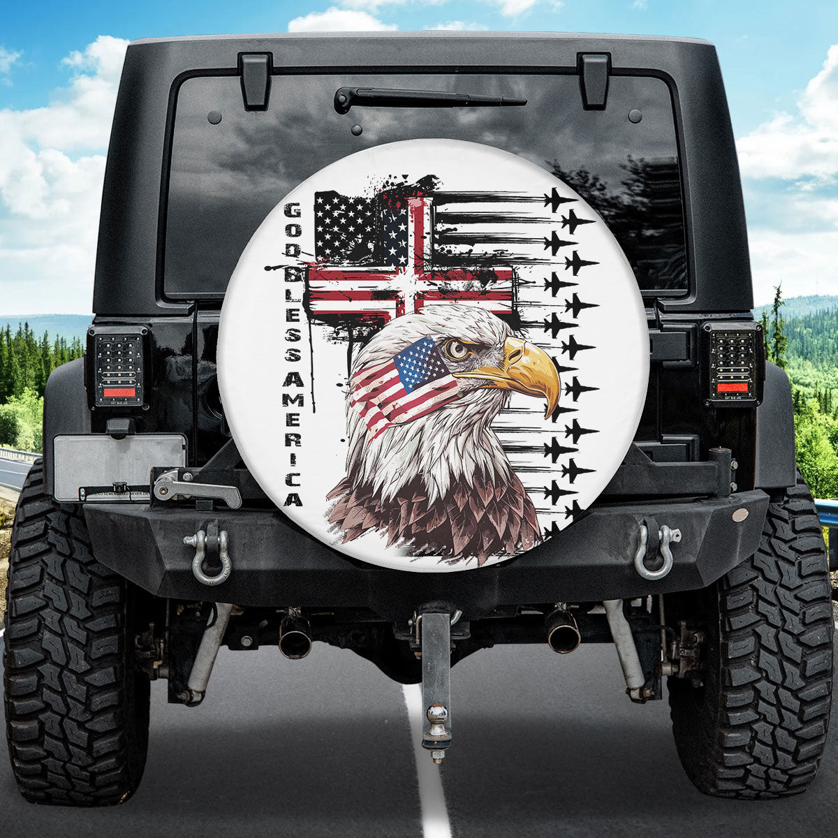 Eagle God Bless America Usa Flag Spare Tire Cover - Christian Tire Cover