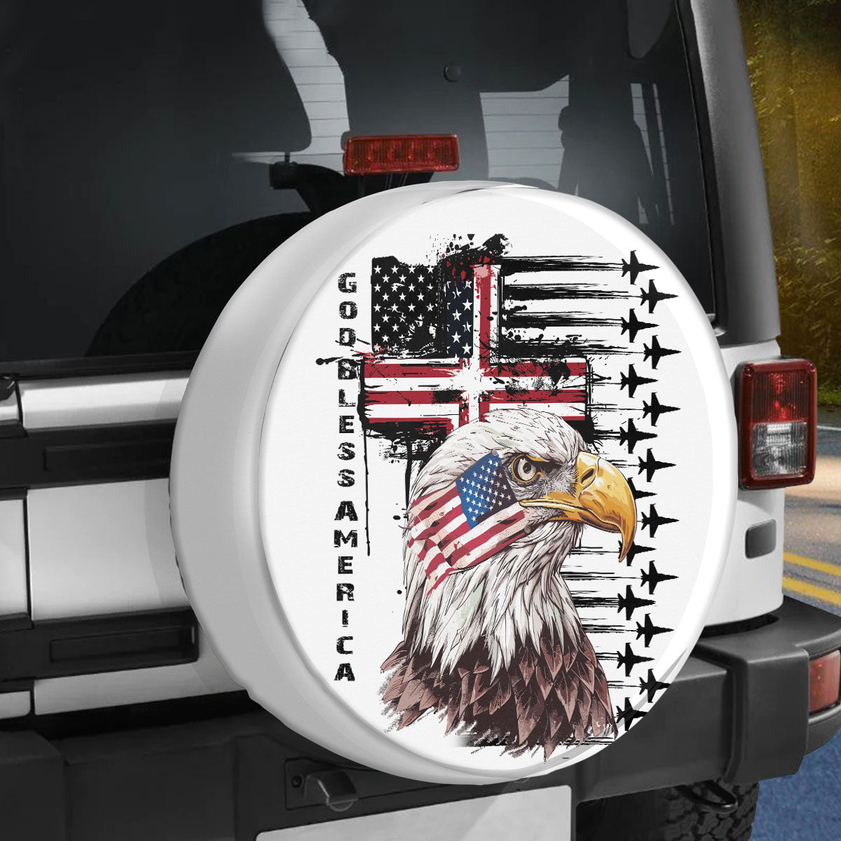 Eagle God Bless America Usa Flag Spare Tire Cover - Christian Tire Cover