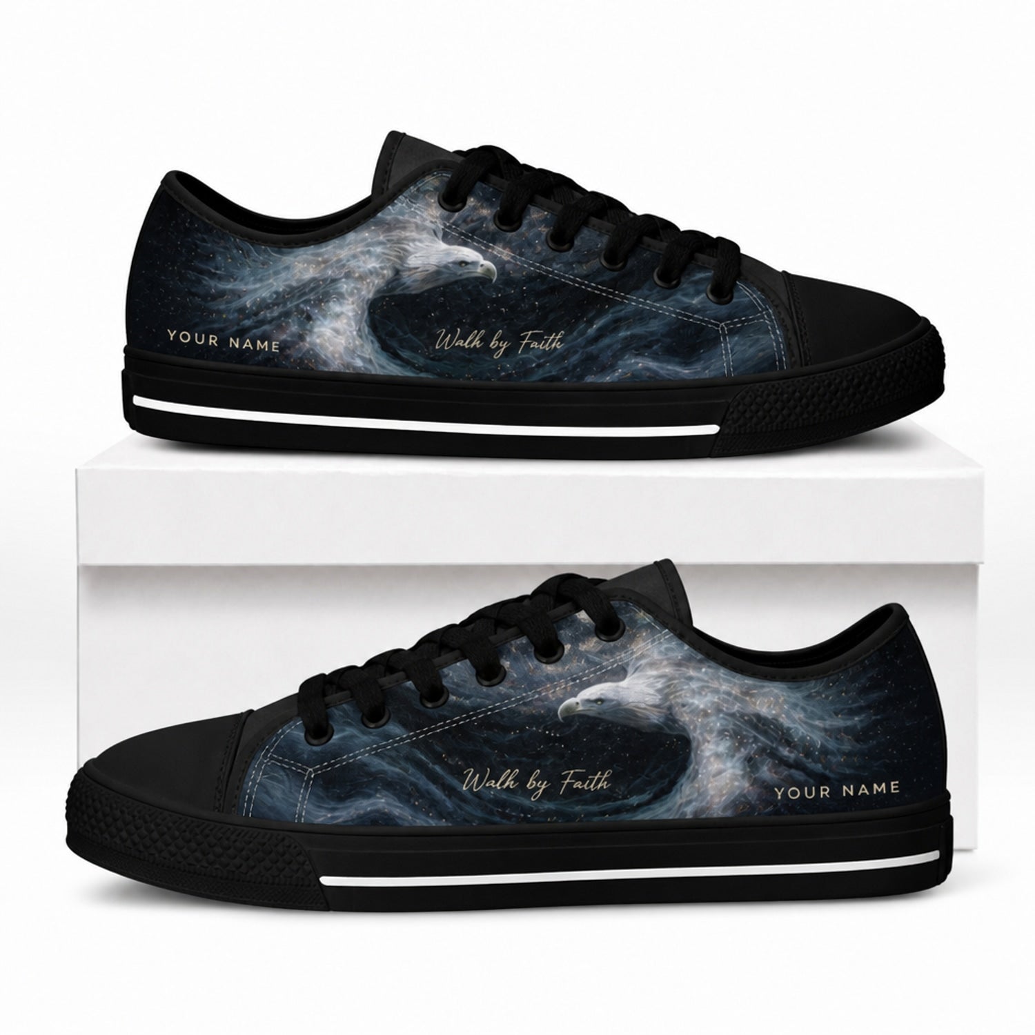 Eagle Walk By Faith Graphic Low Top Shoes box black    