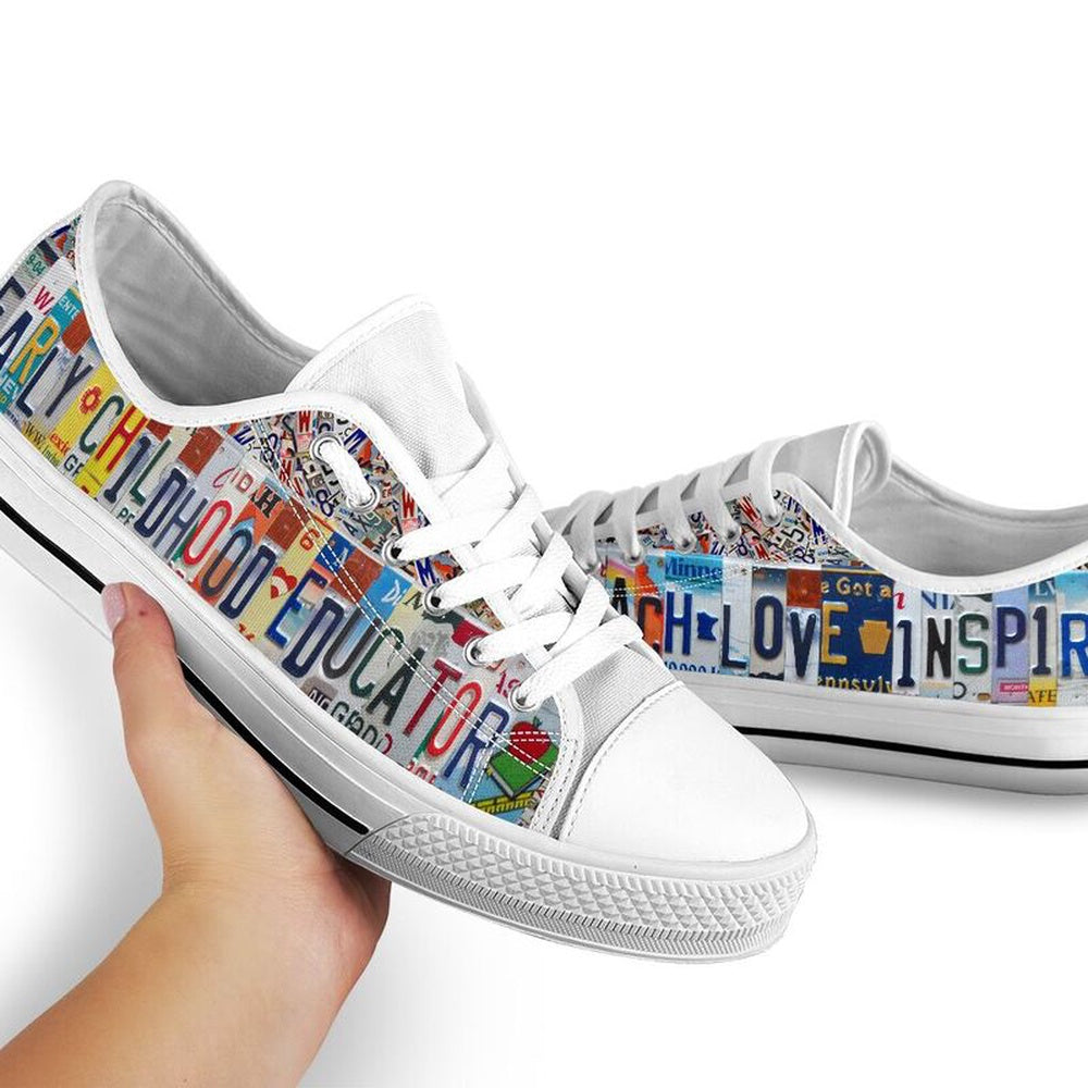 Early Childhood Education License Plates Low Top Shoes, Teacher Shoes, Low Top Sneakers