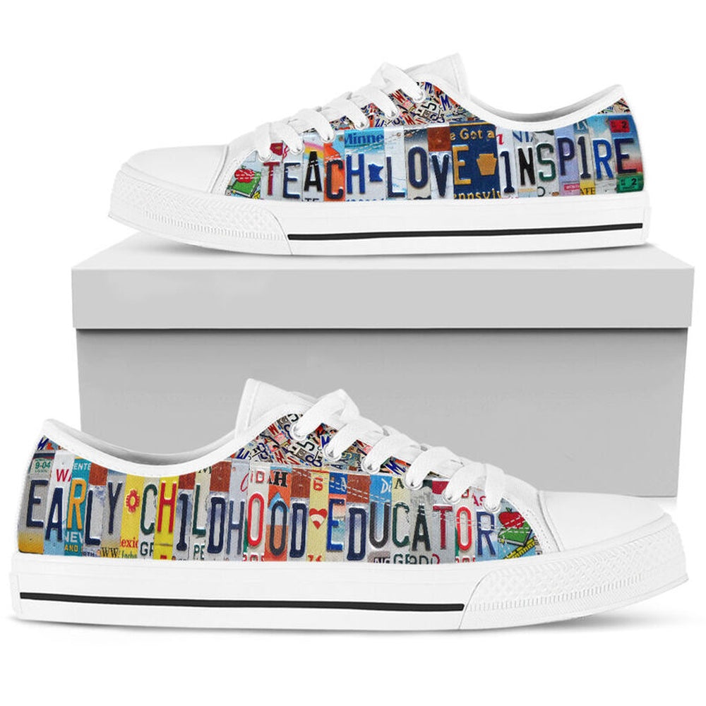 Early Childhood Education License Plates Low Top Shoes, Teacher Shoes, Low Top Sneakers
