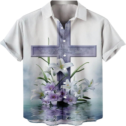 Easter Cross Lily Christian Hawaiian Shirt - Hawaiian Beach Shirts for Men Women