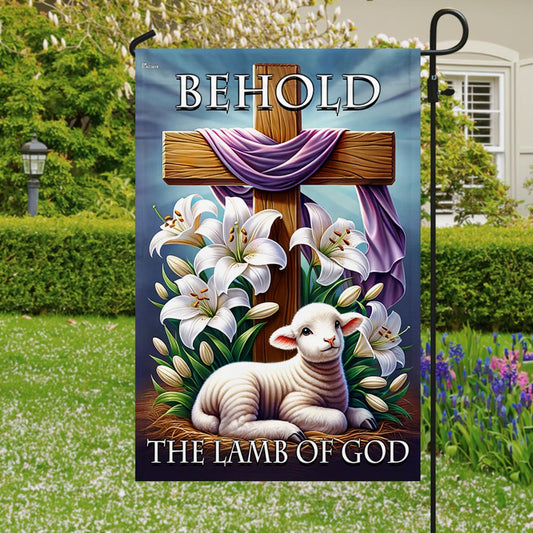 Easter Day Christian Cross Behold The Lamb Of God Flag - Religious House Flags