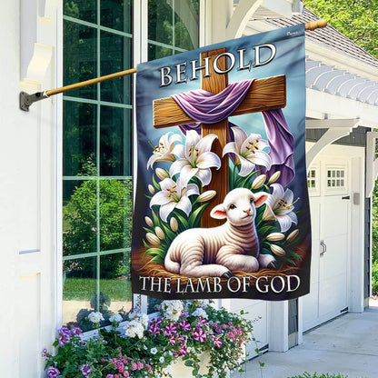Easter Day Christian Cross Behold The Lamb Of God Flag - Religious House Flags