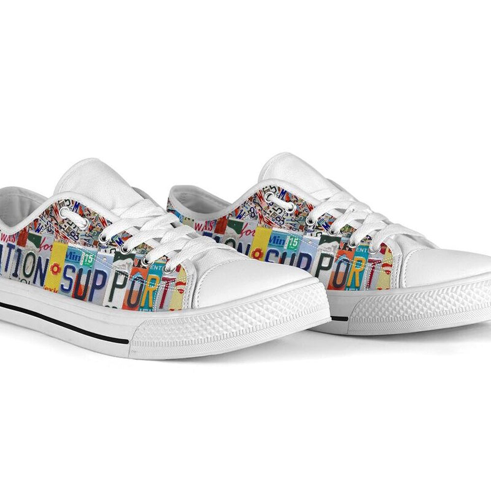Education Support Inspire License Plates Low Top Shoes, Teacher Shoes, Low Top Sneakers