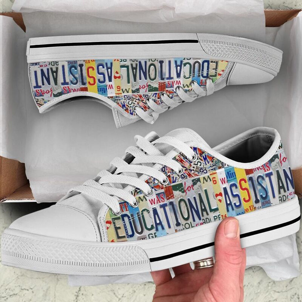 Educational Assistant License Plates Low Top Shoes, Teacher Shoes, Low Top Sneakers
