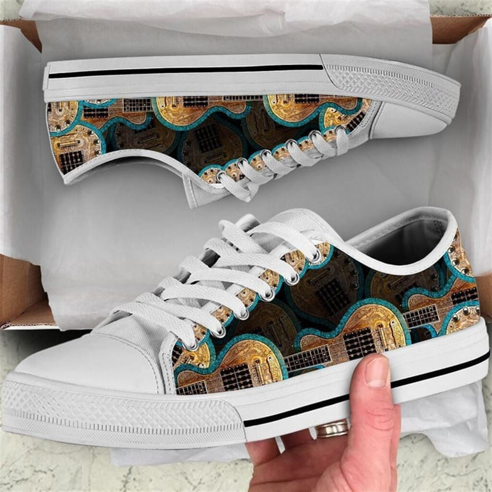 Electric Guitar Pattern Vintage Tie Dye Canvas Low Top Shoes, Low Top Sneaker, Low Top Canvas Shoes