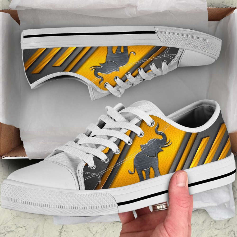 Elephant Metalwaffle Low Top Shoes Canvas Print Lowtop Casual Shoes, Animal Print Canvas Shoes, Print On Canvas Shoes