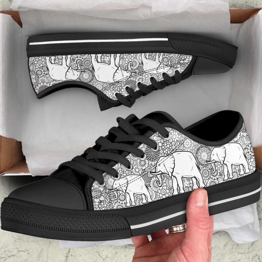 Elephant Motif Floral Low Top Shoes Canvas Print Lowtop Casual Shoes Gift For Adults, Animal Print Canvas Shoes, Print On Canvas Shoes