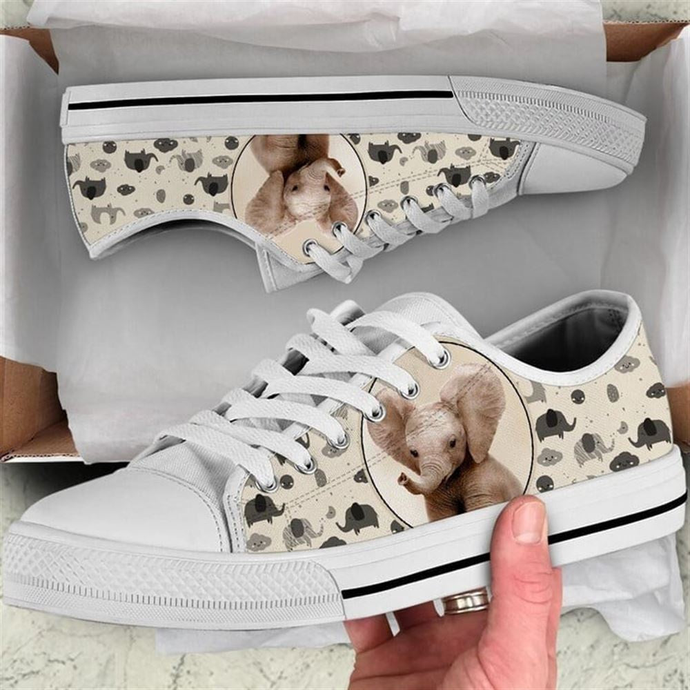 Elephant Pattern Brown Canvas Low Top Shoes, Animal Print Canvas Shoes, Print On Canvas Shoes