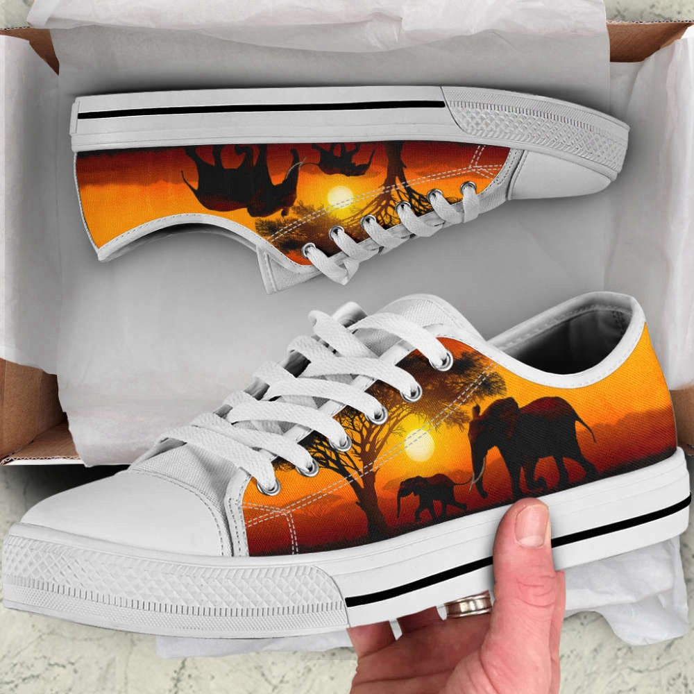 Elephant Sunset Low Top Shoes Canvas Print, Animal Print Canvas Shoes, Print On Canvas Shoes