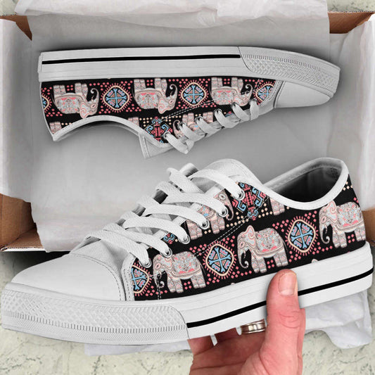 Elephant Vintage Graphic Low Top Shoes Canvas Print Lowtop Casual Shoes, Animal Print Canvas Shoes, Print On Canvas Shoes