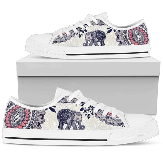 Elephants Low Top Shoes Sneaker, Animal Print Canvas Shoes, Print On Canvas Shoes