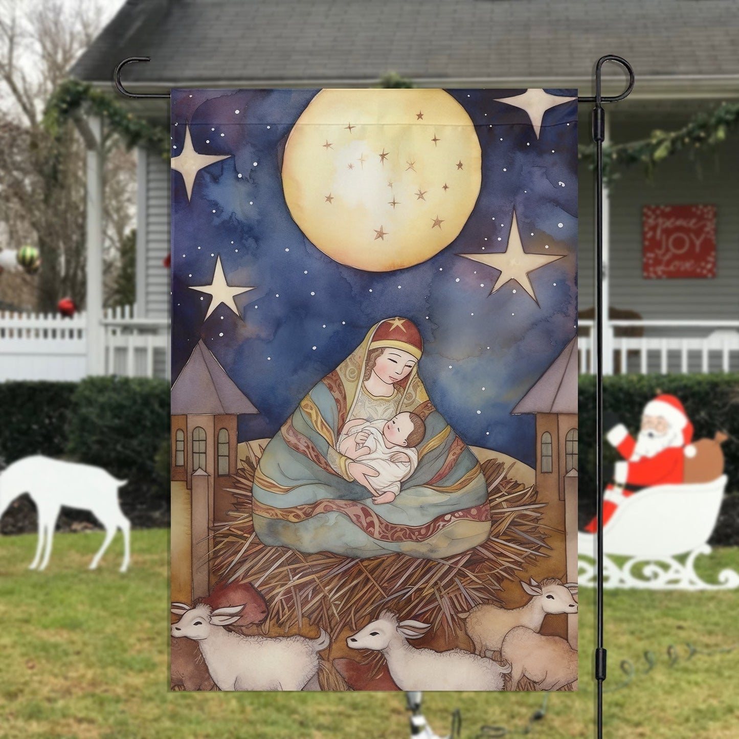 Embrace Of The Divine Mother Christmas Garden Flag - Christian House Flag