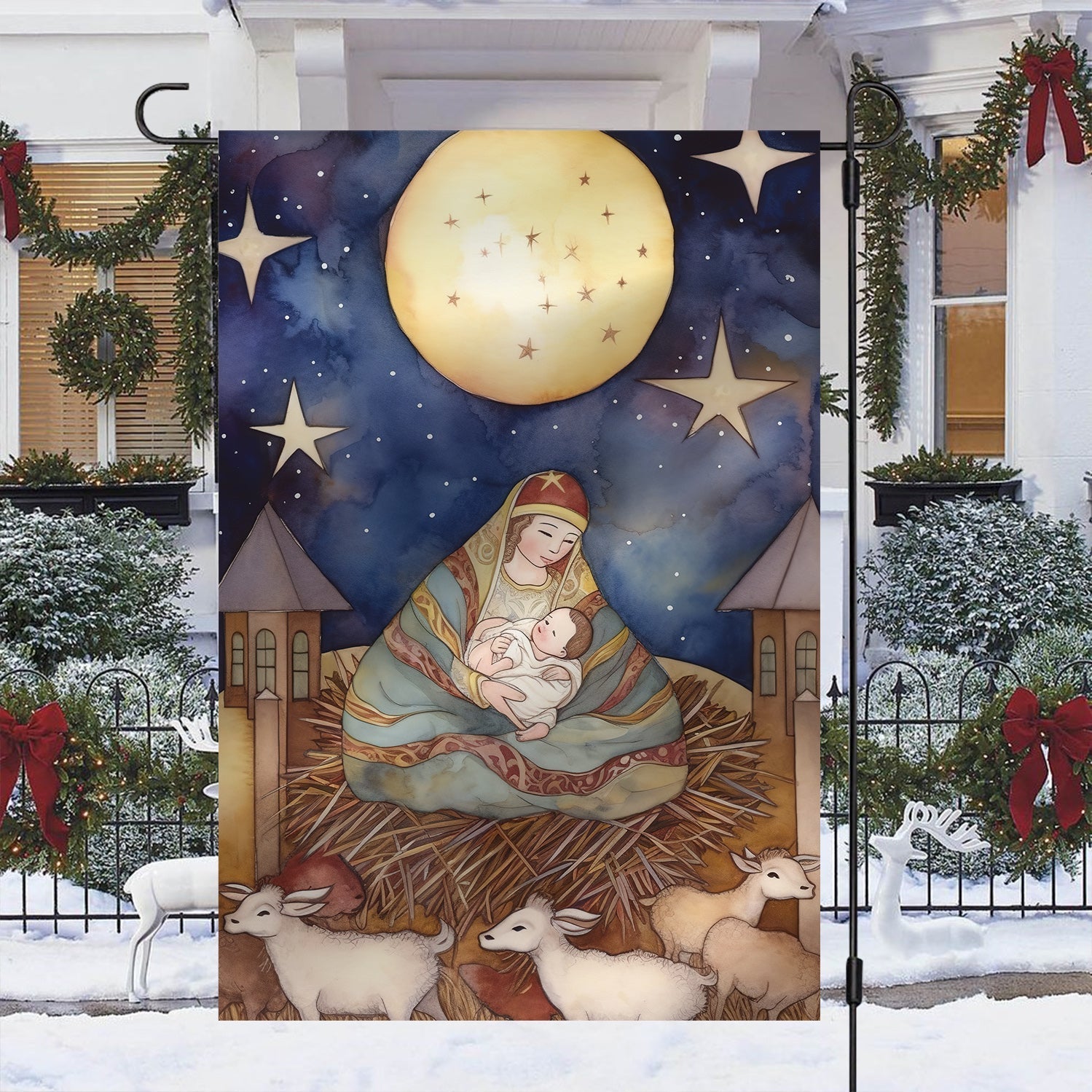 Embrace Of The Divine Mother Christmas Garden Flag - Christian House Flag