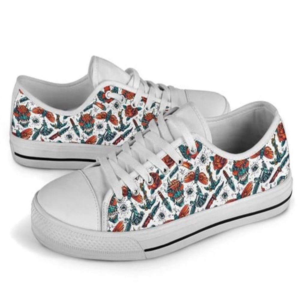 Enya Sailor Skull Canvas Low Top Shoes, Low Top Sneaker, Low Top Canvas Shoes