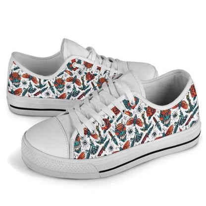 Enya Sailor Skull Canvas Low Top Shoes, Low Top Sneaker, Low Top Canvas Shoes
