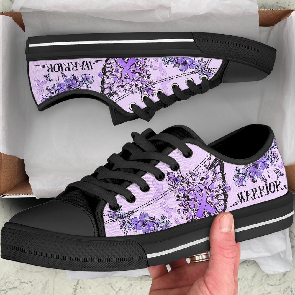 Epilepsy Cancer Shoes Butterfly Flower Low Top Shoes, Breast Cancer Awareness Shoes