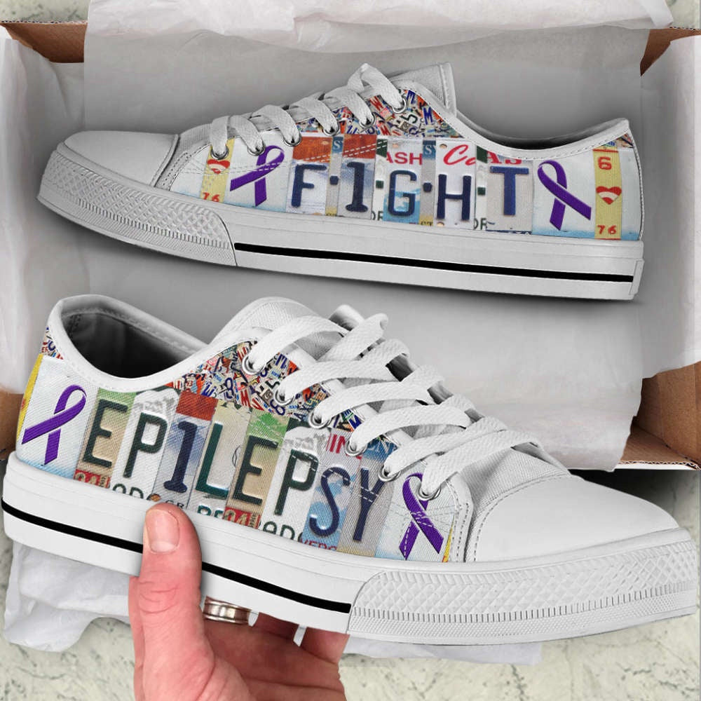 Epilepsy Shoes Fight License Plates Low Top Shoes Canvas Shoes, Breast Cancer Awareness Shoes
