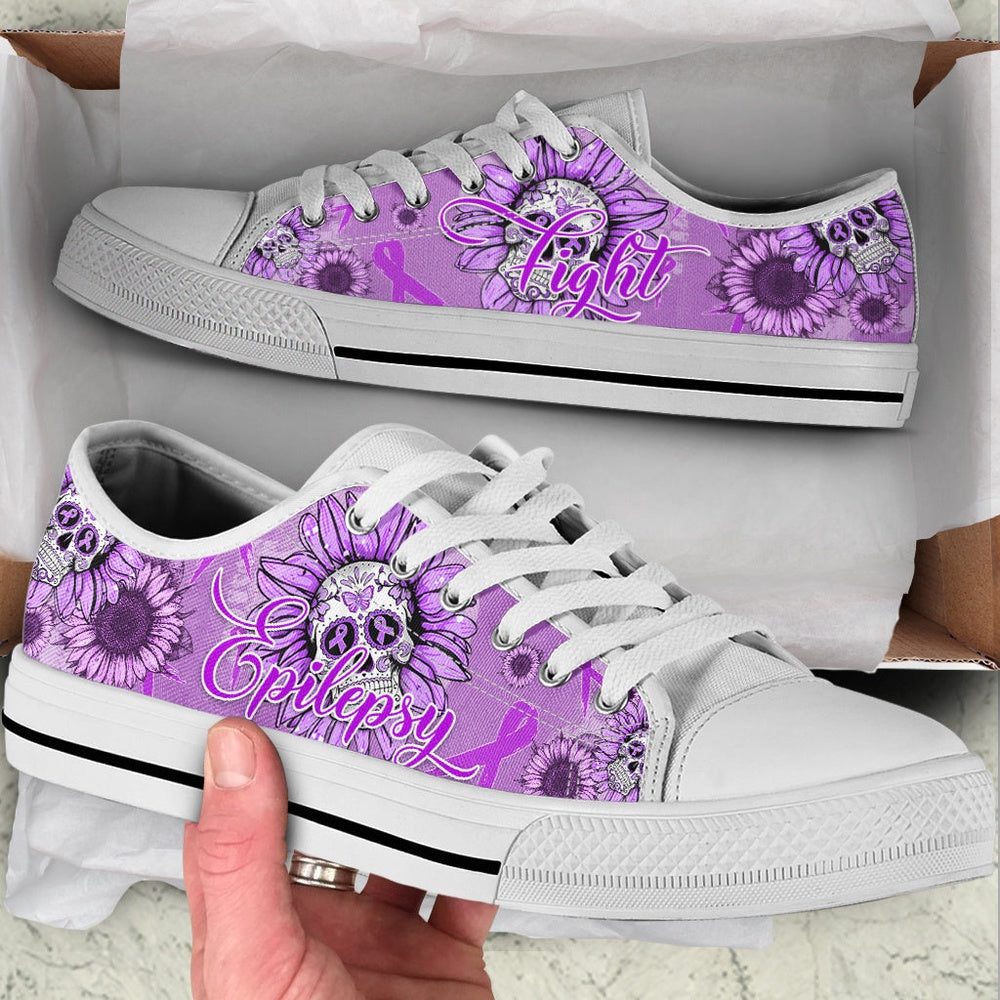 Epilepsy Shoes Skull Flower Low Top Shoes, Breast Cancer Awareness Shoes