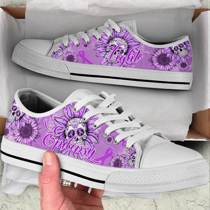 Epilepsy Shoes Skull Flower Low Top Shoes, Breast Cancer Awareness Shoes