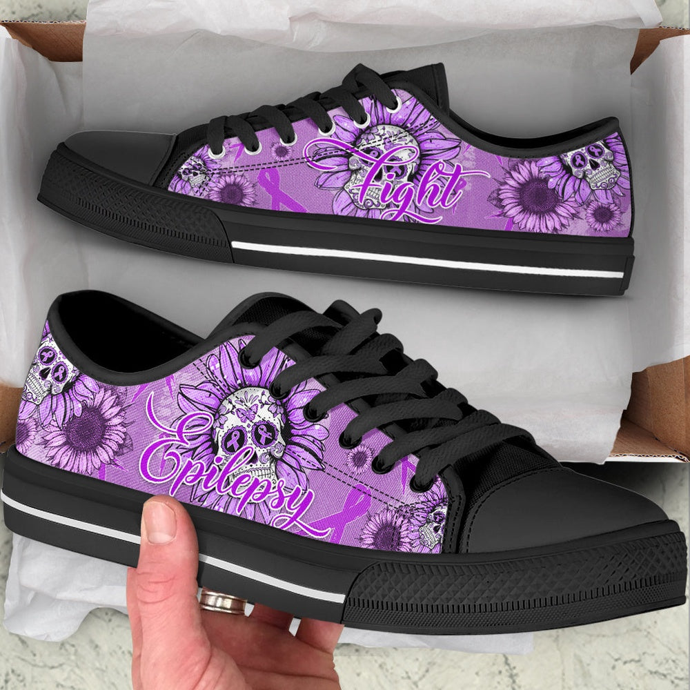 Epilepsy Shoes Skull Flower Low Top Shoes, Breast Cancer Awareness Shoes
