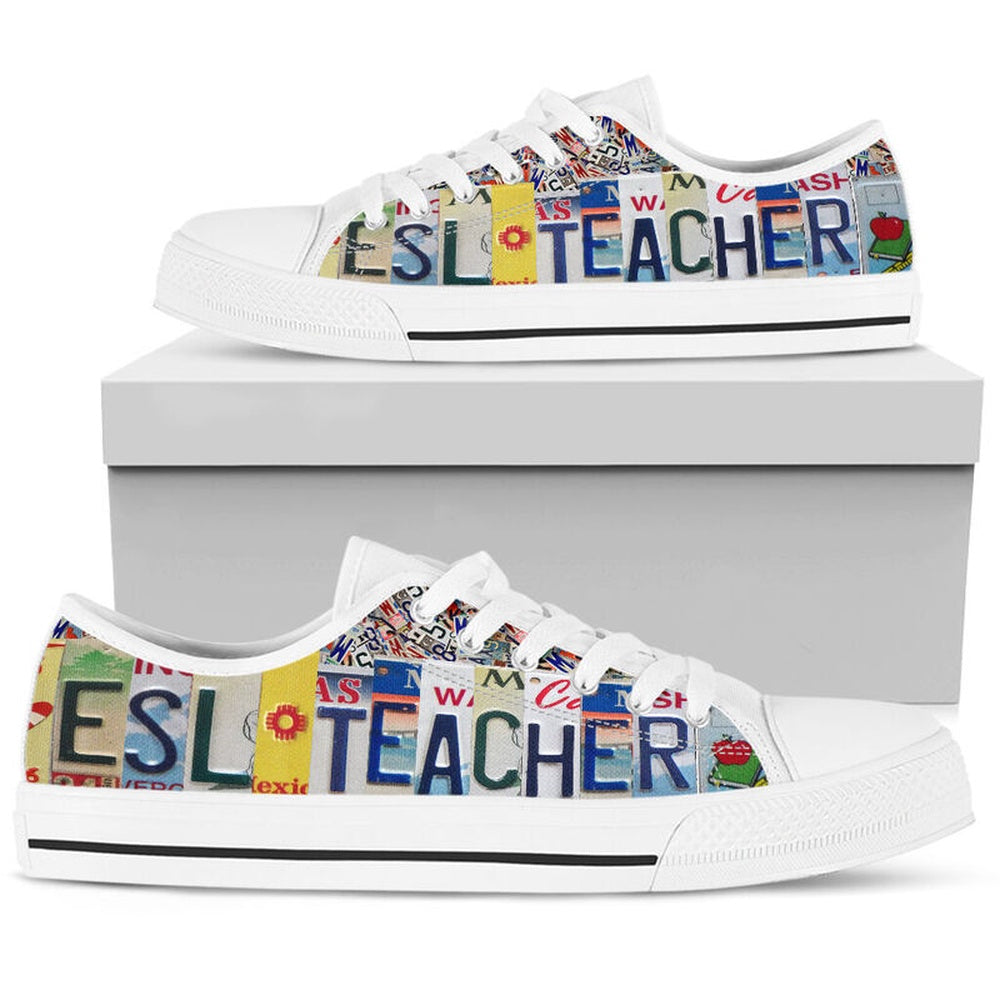 Esl Teacher License Plates Low Top Shoes, Teacher Shoes, Low Top Sneakers