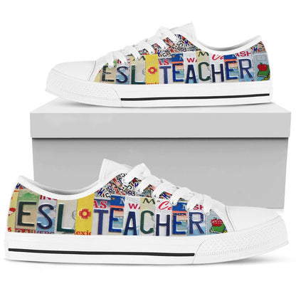 Esl Teacher License Plates Low Top Shoes, Teacher Shoes, Low Top Sneakers