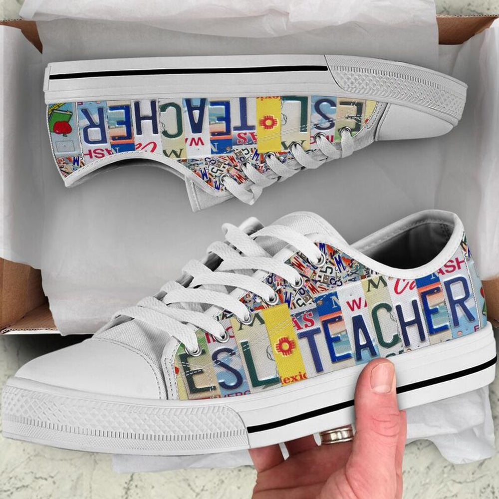 Esl Teacher License Plates Low Top Shoes, Teacher Shoes, Low Top Sneakers