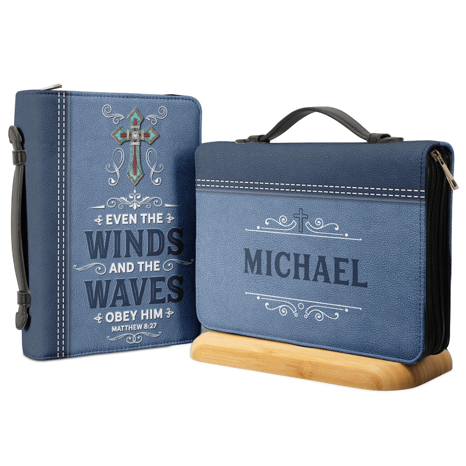 Even The Winds And The Waves Obey Him Matthew 8 27 Personalized Bible Covers - Custom Bible Case Christian Pastor