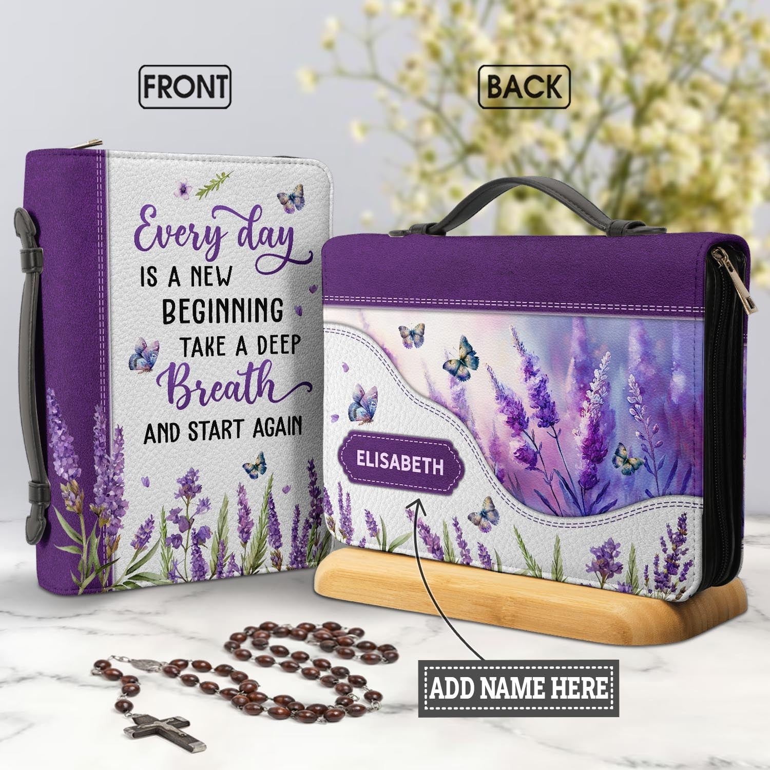 Every Day Is A New Beginning Take A Deep Breath And Start Again Butterfly Lavender Personalized Bible Covers