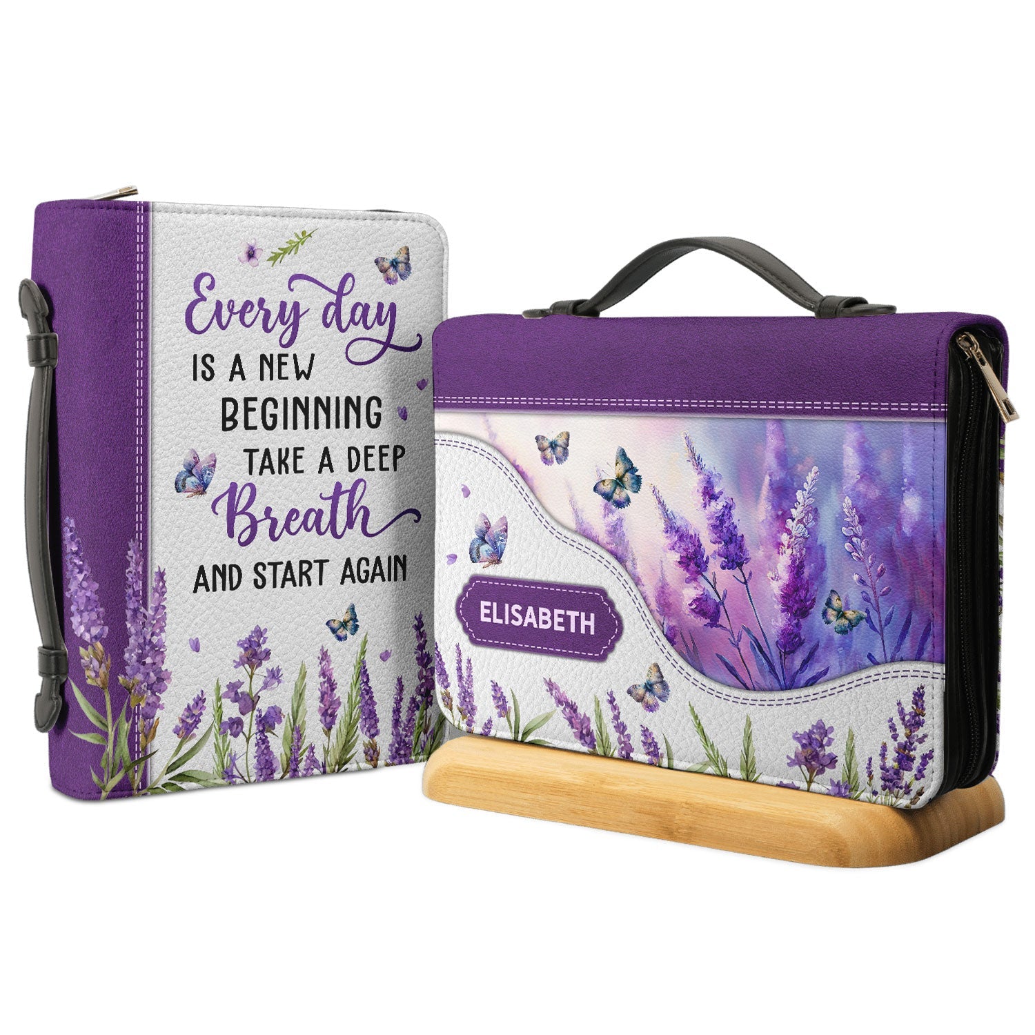 Every Day Is A New Beginning Take A Deep Breath And Start Again Butterfly Lavender Personalized Bible Covers