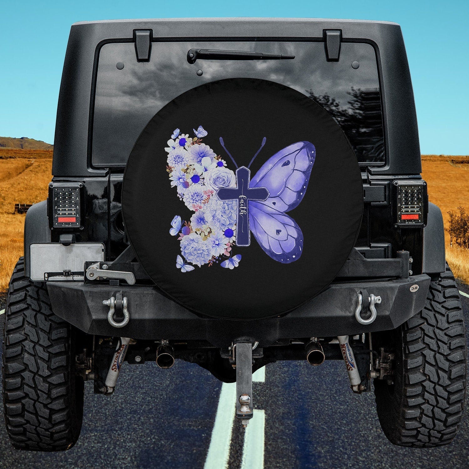 Faith Butterfly Christian Cross Jesus Christian Women Spare Tire Cover - Christian Tire Cover