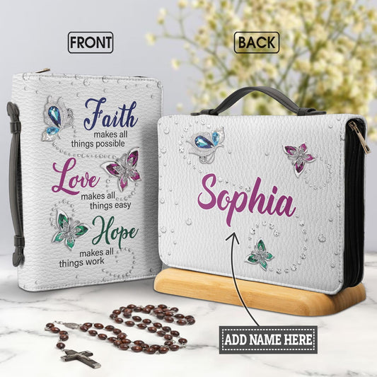 Faith Butterfly Faith Love Hope Personalized Bible Covers - Custom Bible Case Christian Pastor