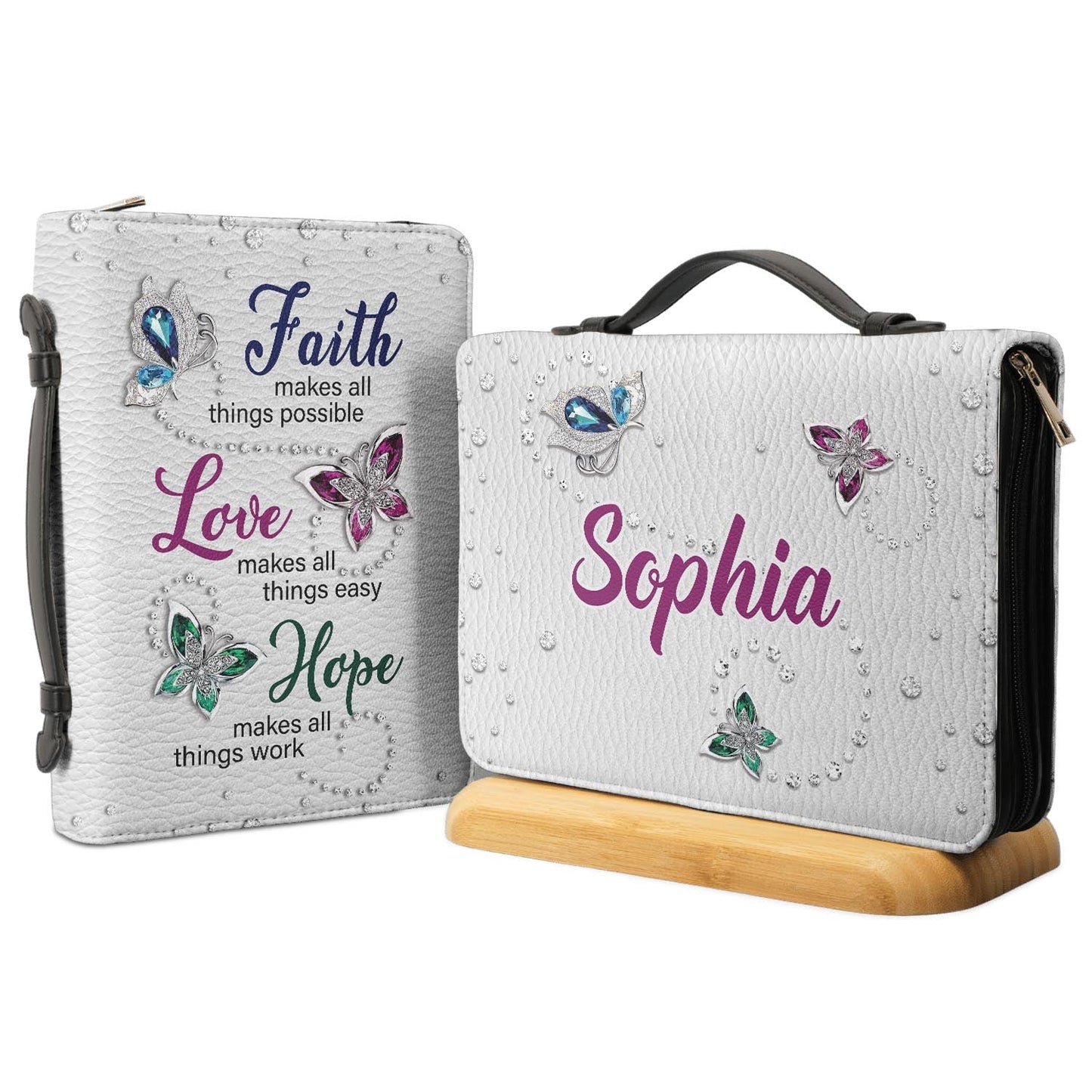 Faith Butterfly Faith Love Hope Personalized Bible Covers - Custom Bible Case Christian Pastor