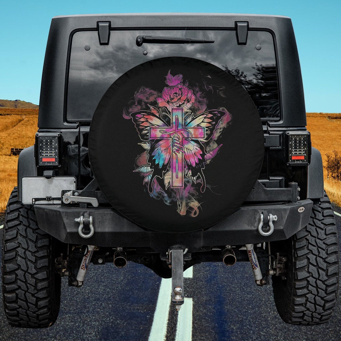 Faith Butterfly Flower Rose Cross Jesus Christian Lover Spare Tire Cover - Christian Tire Cover