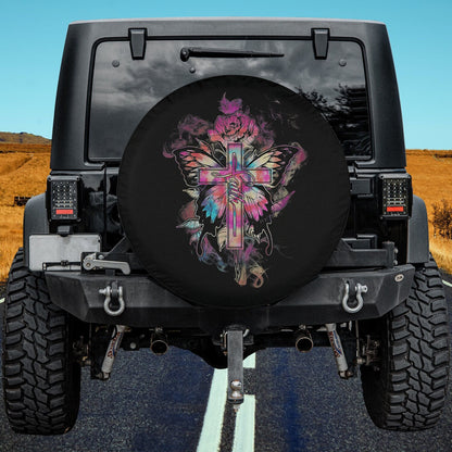 Faith Butterfly Flower Rose Cross Jesus Christian Lover Spare Tire Cover - Christian Tire Cover