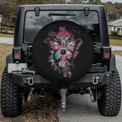 Faith Butterfly Flower Rose Cross Jesus Christian Lover Spare Tire Cover - Christian Tire Cover