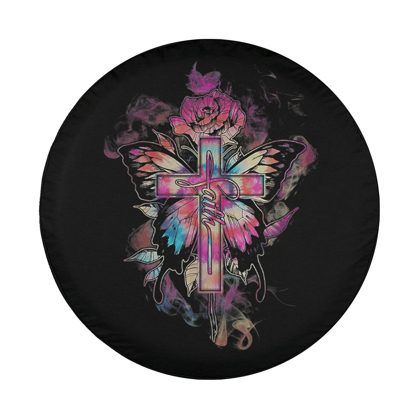 Faith Butterfly Flower Rose Cross Jesus Christian Lover Spare Tire Cover - Christian Tire Cover