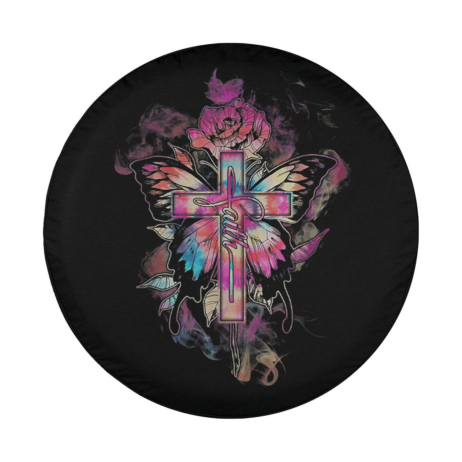 Faith Butterfly Flower Rose Cross Jesus Christian Lover Spare Tire Cover - Christian Tire Cover