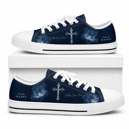 Faith Cross Floral Graphic Personalized Low Top Shoes box white    