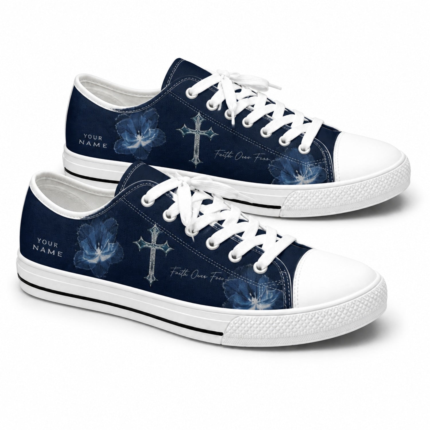 Faith Cross Floral Graphic Personalized Low Top Shoes        