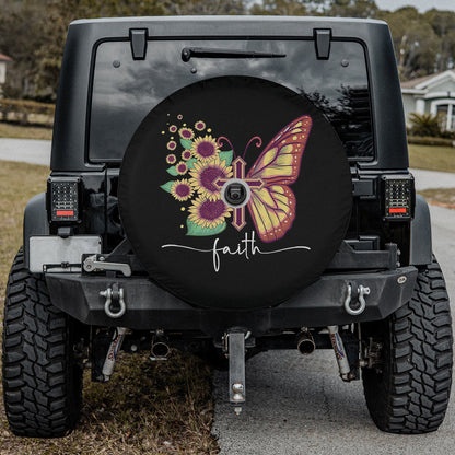 Faith Cross Sunflower Butterfly Christian Spare Tire Cover - Christian Tire Cover