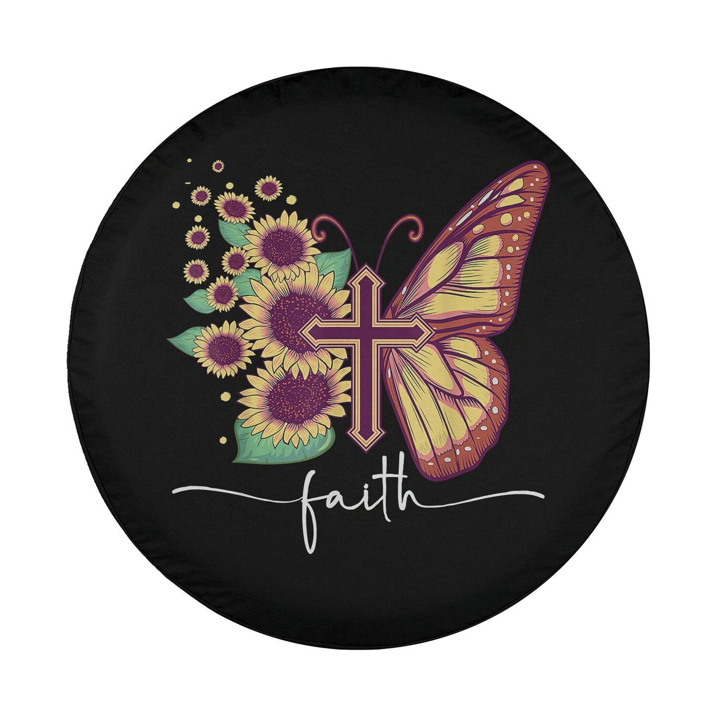 Faith Cross Sunflower Butterfly Christian Spare Tire Cover - Christian Tire Cover