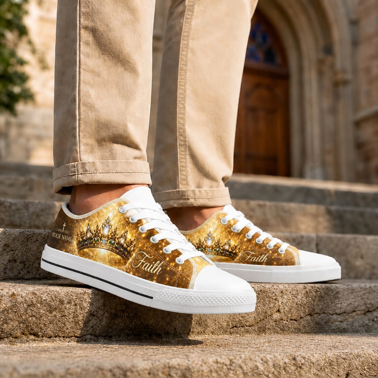 Faith Crown Graphic Personalized Low Top Shoes Life style      