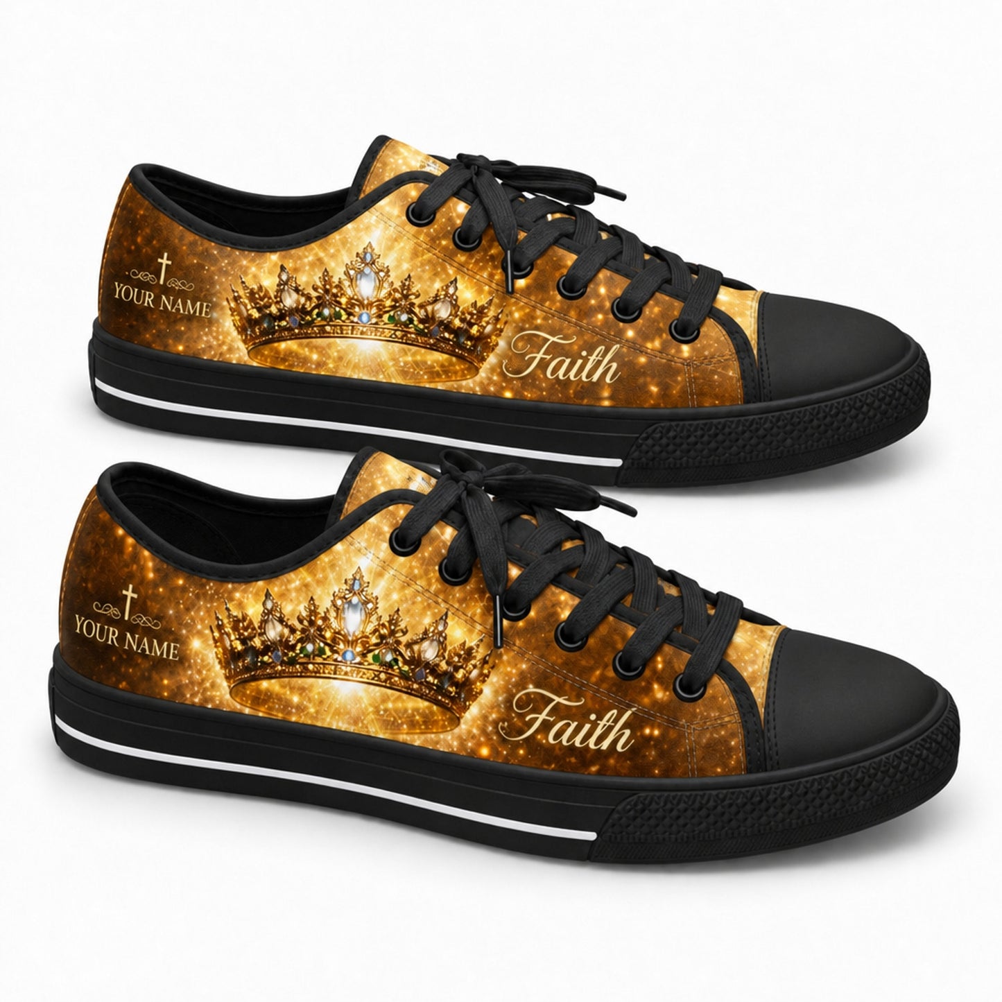 Faith Crown Graphic Personalized Low Top Shoes black shoes      