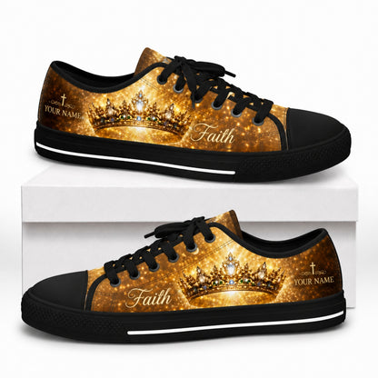 Faith Crown Graphic Personalized Low Top Shoes box black      