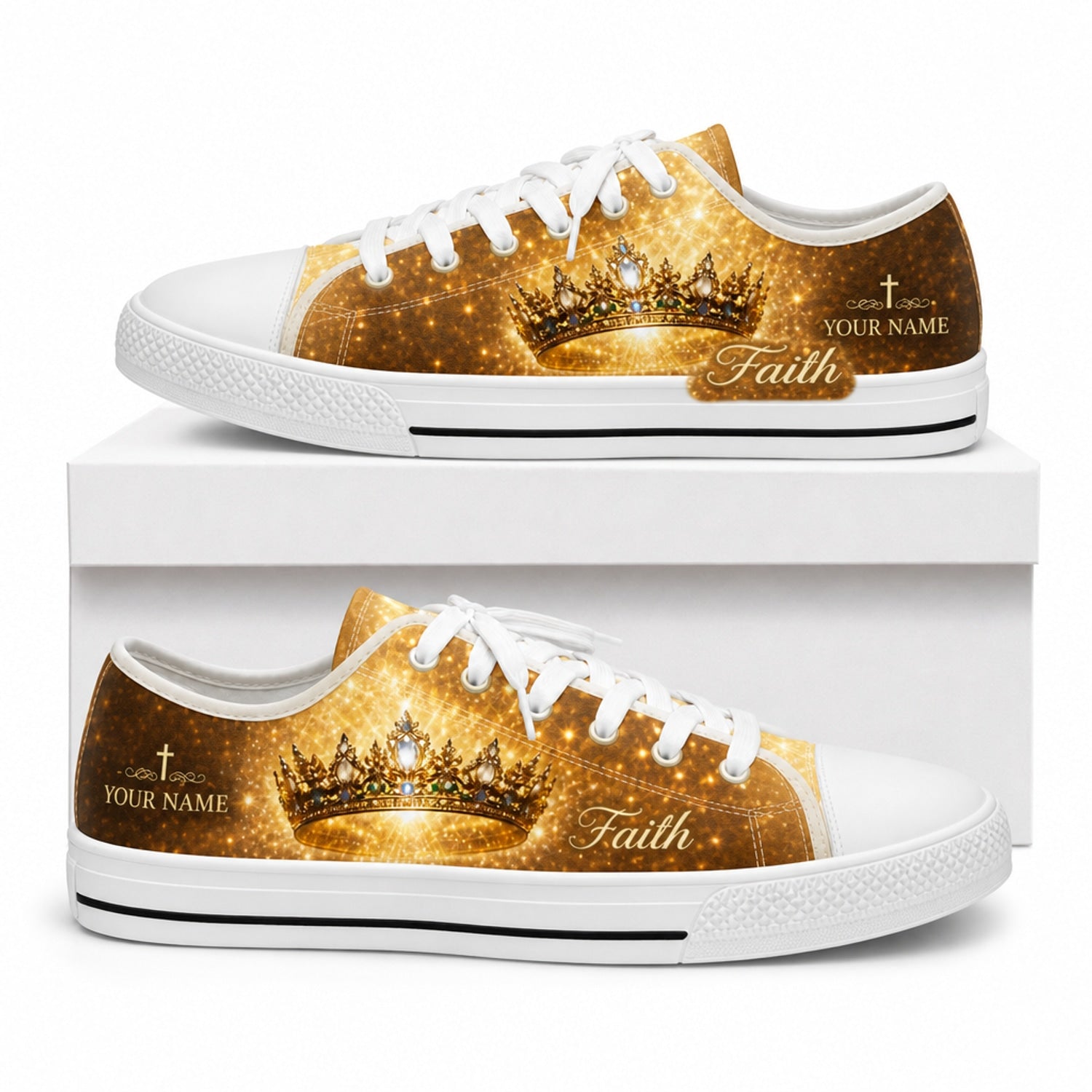 Faith Crown Graphic Personalized Low Top Shoes box white eajjlr    