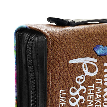 Faith Does Not Make Things Easy Luke 1 37 Butterfly Pattern Personalized Bible Covers - Custom Bible Case Christian Pastor